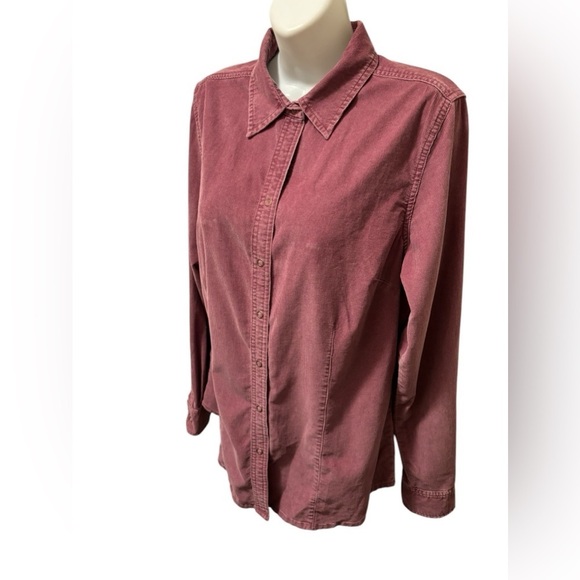 VTG Eddie Bauer Mauve Rose Corduroy Snap Front LS Shirt 100% Cotton Size M Tall - Picture 2 of 4